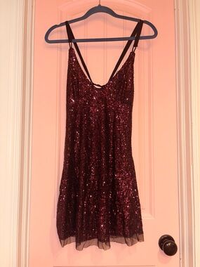 Free People Sequin Mini Dress in Wine
